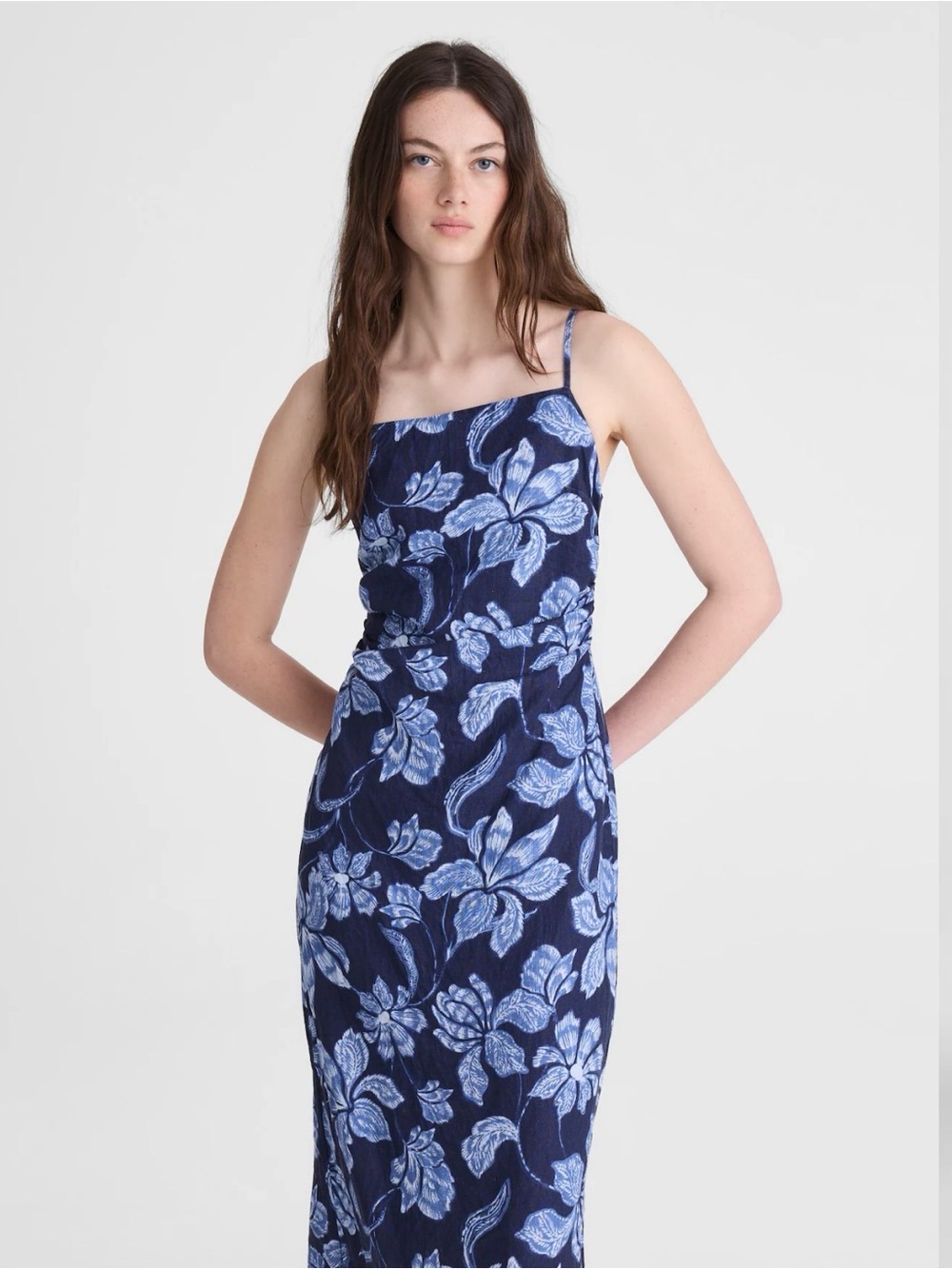 Madewell Navy Blue Floral Square-Neck Midi Dress - Picture 2 of 7